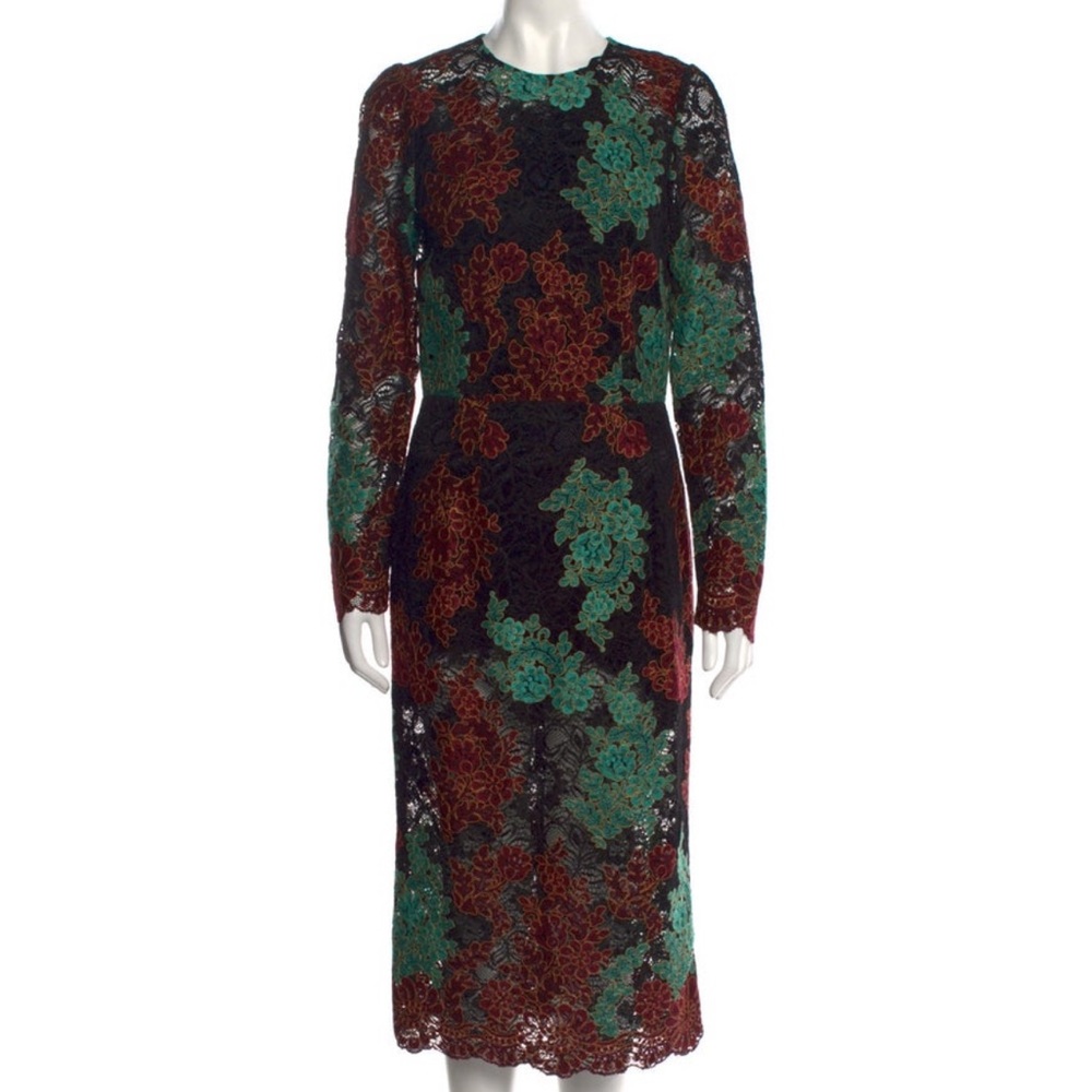 Dolce and Gabbana black lace dress with floral appliqué